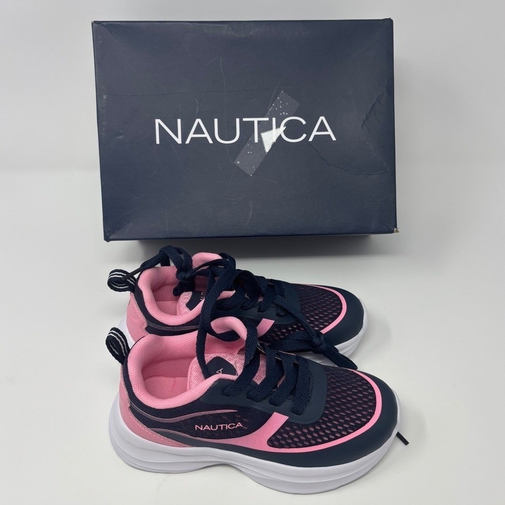 Nautica Galey 2 Kids Navy Blue Pink Mesh Athletic Sneakers Size 11 US NEW